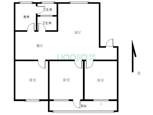建设路旁大3室户型方正有证可分期-户型图