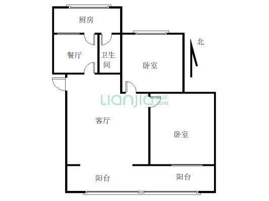 116厂南区宿舍小区 2室1厅 南 北-户型图