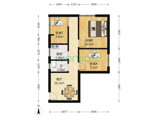 金山花园 3室1厅1卫 57平方