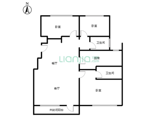 桃源新都孔雀城 3室1厅 南 北-户型图