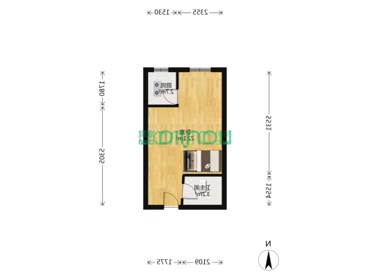 惠友旺角 1室1厅 北-户型图