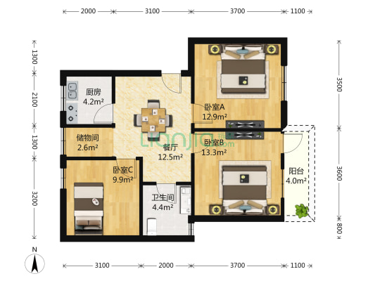 桃源二村 3室1厅1卫 0平方