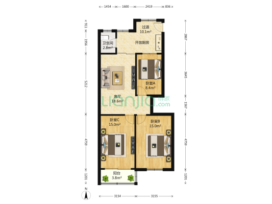 建邺村小区 3室1厅1卫 96平方