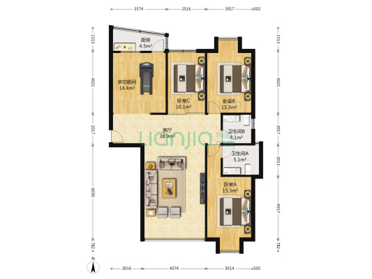 瑞景公园 4室1厅2卫 131平方