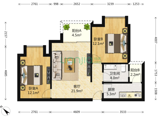 曦城 2室1厅1卫 81平方