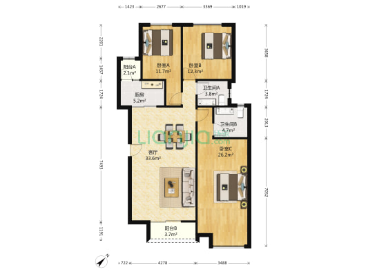 太阳海岸 3室1厅2卫 133平方