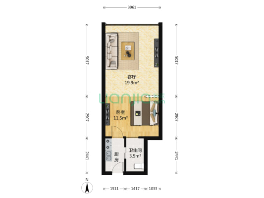 海运国际大厦 1室1厅1卫 65平方