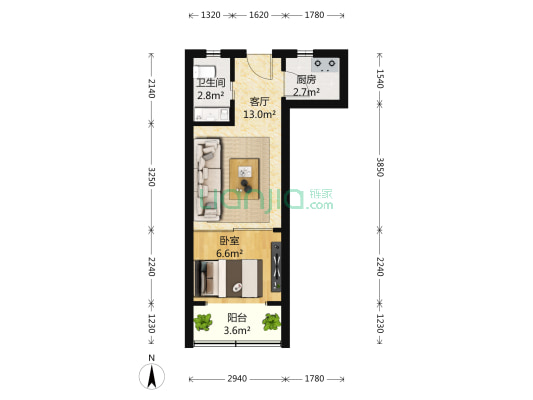 钦江大楼 1室1厅1卫 44平方