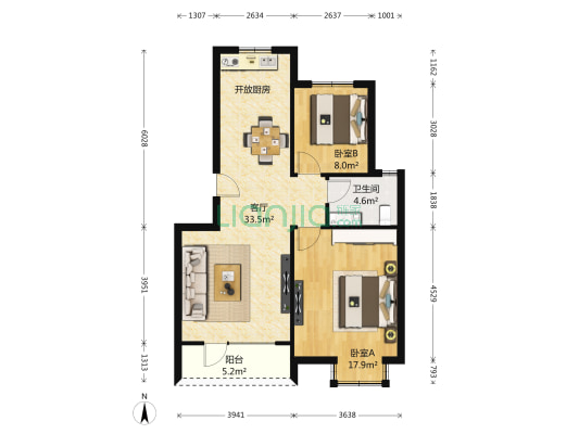 提香海岸多层 2室1厅1卫 90平方