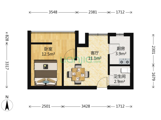 世家名门 1室1厅1卫 49平方