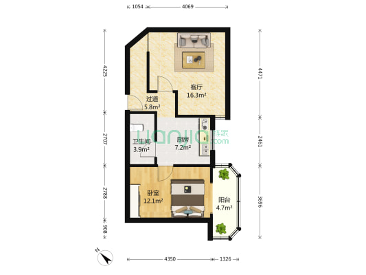 都市名园 1室1厅1卫 68平方