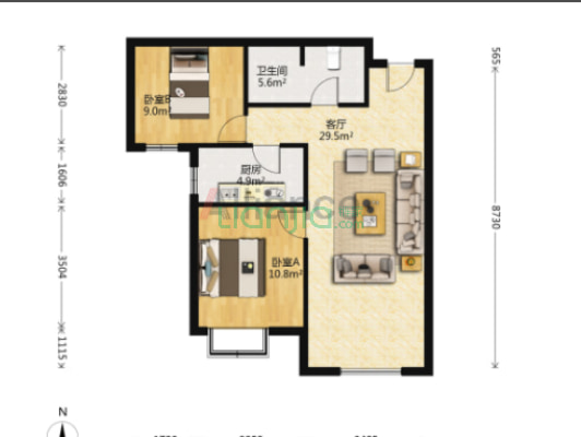 急售三利C区朝南两居，毛坯满二，价格33万可小叨。-户型图