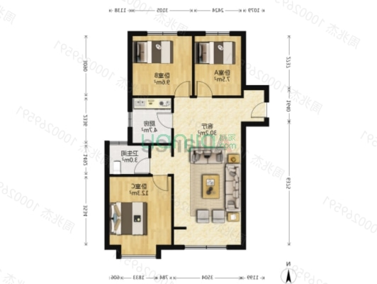 码头商圈，大社区，环境好，南北通透三居出售-户型图