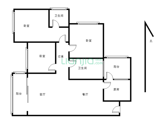聚信国际A区 3室2厅2卫1厨 小区环境干净舒适 适合居住-户型图