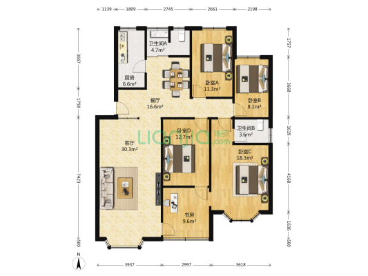 创远花园 5室2厅2卫 161平方