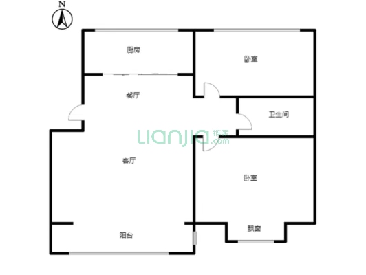 火车站 南北通透两居，好楼层，毛坯随意装修-户型图
