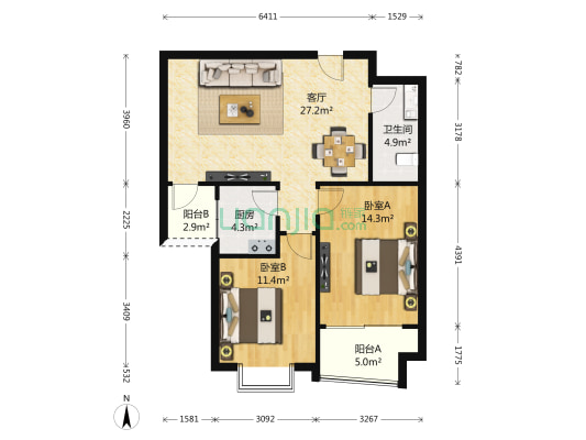 观海华庭二期 2室1厅1卫 90平方