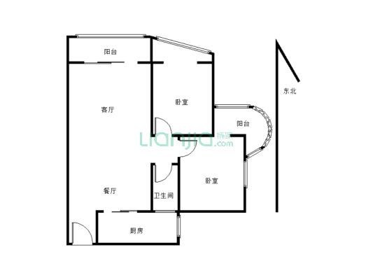 大两室拎包入住户型方正采光好下楼就是滨江路实地公园-户型图