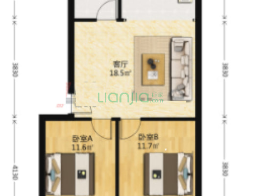 精装 板楼低楼层 房本满五 税费低，南北通透 大两居-户型图