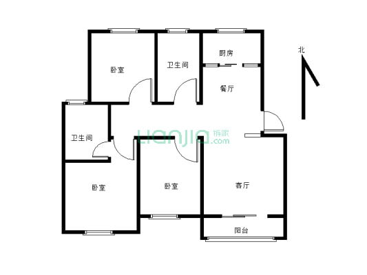 此房是三室两厅两卫 适合一家人居住  精装修-户型图