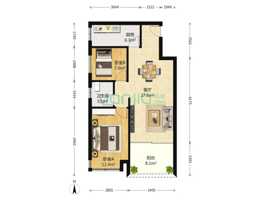 中信湾上六座 2室1厅1卫 74平方