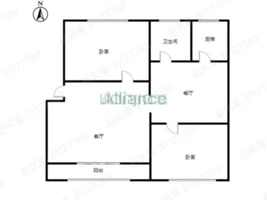 东安小区 2室2厅 南 北-户型图