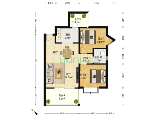 翡翠海湾 2室1厅1卫 88平方