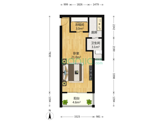 禾祥首府 1室0厅1卫 47平方