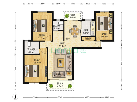 锦梅馨苑 3室2厅2卫 126平方