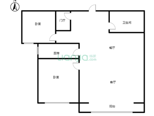 幸福城集中供暖电梯房，精装大两居。-户型图