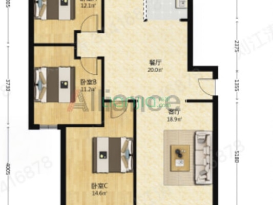 永安小区 3室2厅 南 北-户型图