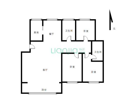 银商园 3室2厅 南 北-户型图