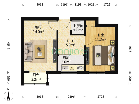 昊天大街17号院 1室1厅1卫 52平方