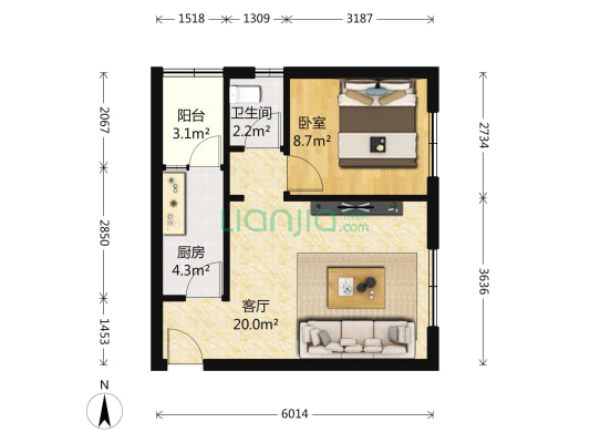 青乐苑B区 1室1厅1卫 45平方