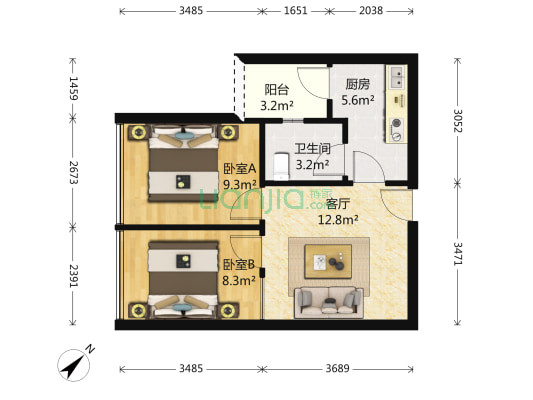 万菱new寓 2室1厅1卫 48平方