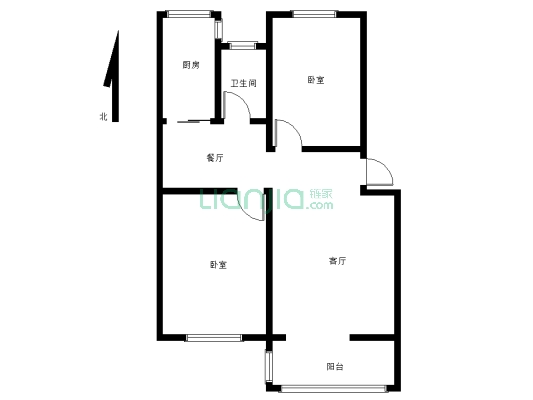 康辉南区俩居室65平米4楼出售-户型图