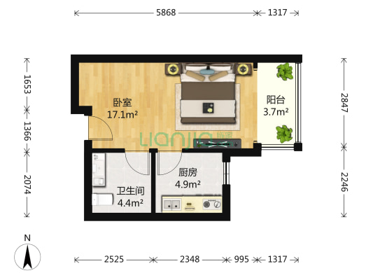 东贸国际 1室0厅1卫 45平方