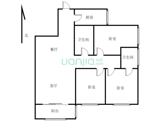 阳城百合 3 室 2 厅 2 卫 1 厨，中间楼层-户型图