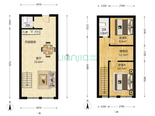 魔方社区 2室1厅2卫 56平方