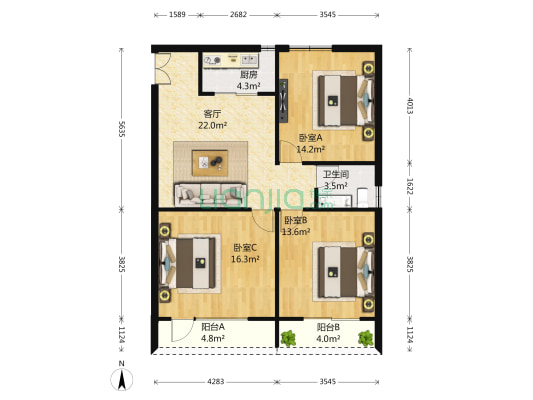 朗庭公馆 3室1厅1卫 100平方