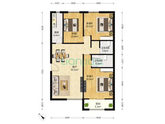 沸城 3室1厅2卫 137平方