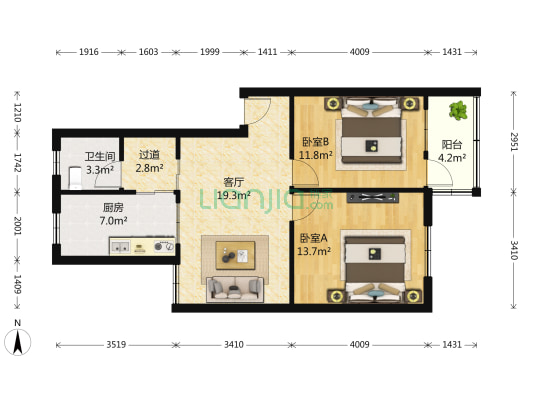 上元路68号 2室1厅1卫 78平方