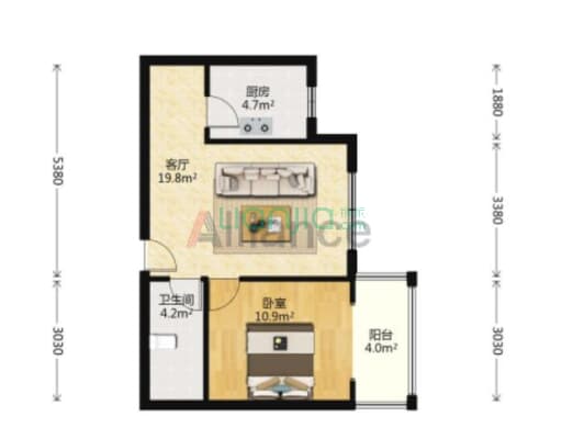 业主是自住标准精装 品牌家具家电 中间楼层-户型图