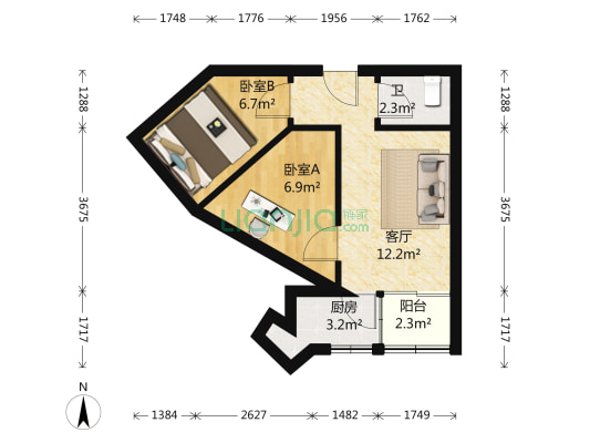 鹏盛村 2室1厅 南