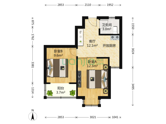 漾河公寓 2室1厅1卫 50平方