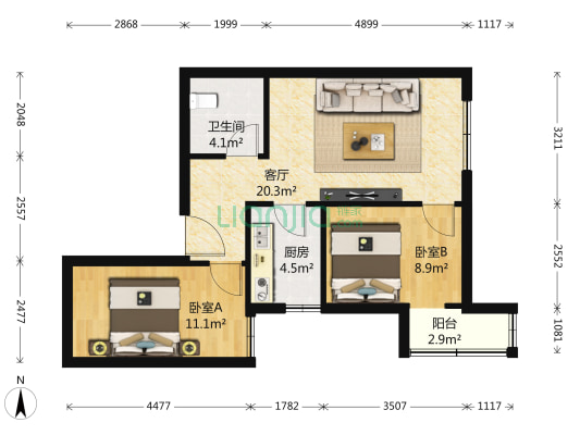 金隅康惠园3号院 2室1厅1卫 72平方