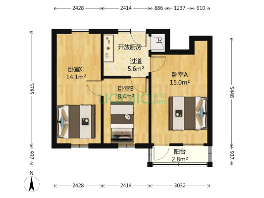 无影山路91号 3室0厅1卫 61平方