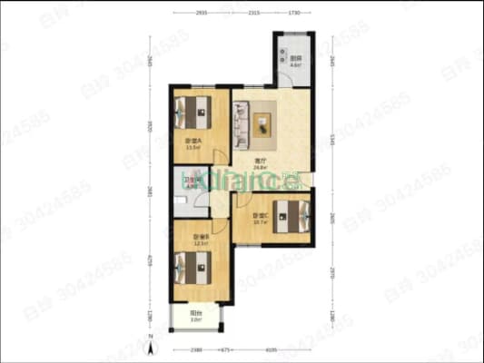 涿州码头商圈温莎假日电梯房南北通透两居室出售-户型图