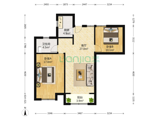 天润城第十六街区北区 2室1厅1卫 89平方