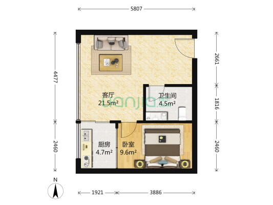 盛今佳园 1室1厅1卫 30平方